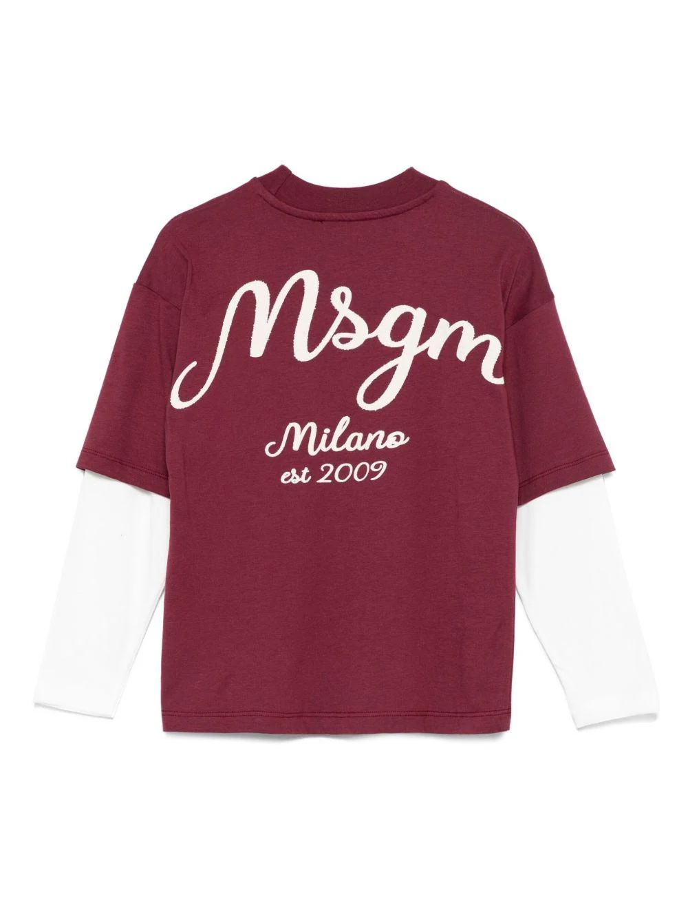T-shirt per bambino MSGM Kids bordeaux con maniche a contrasto - Image 3