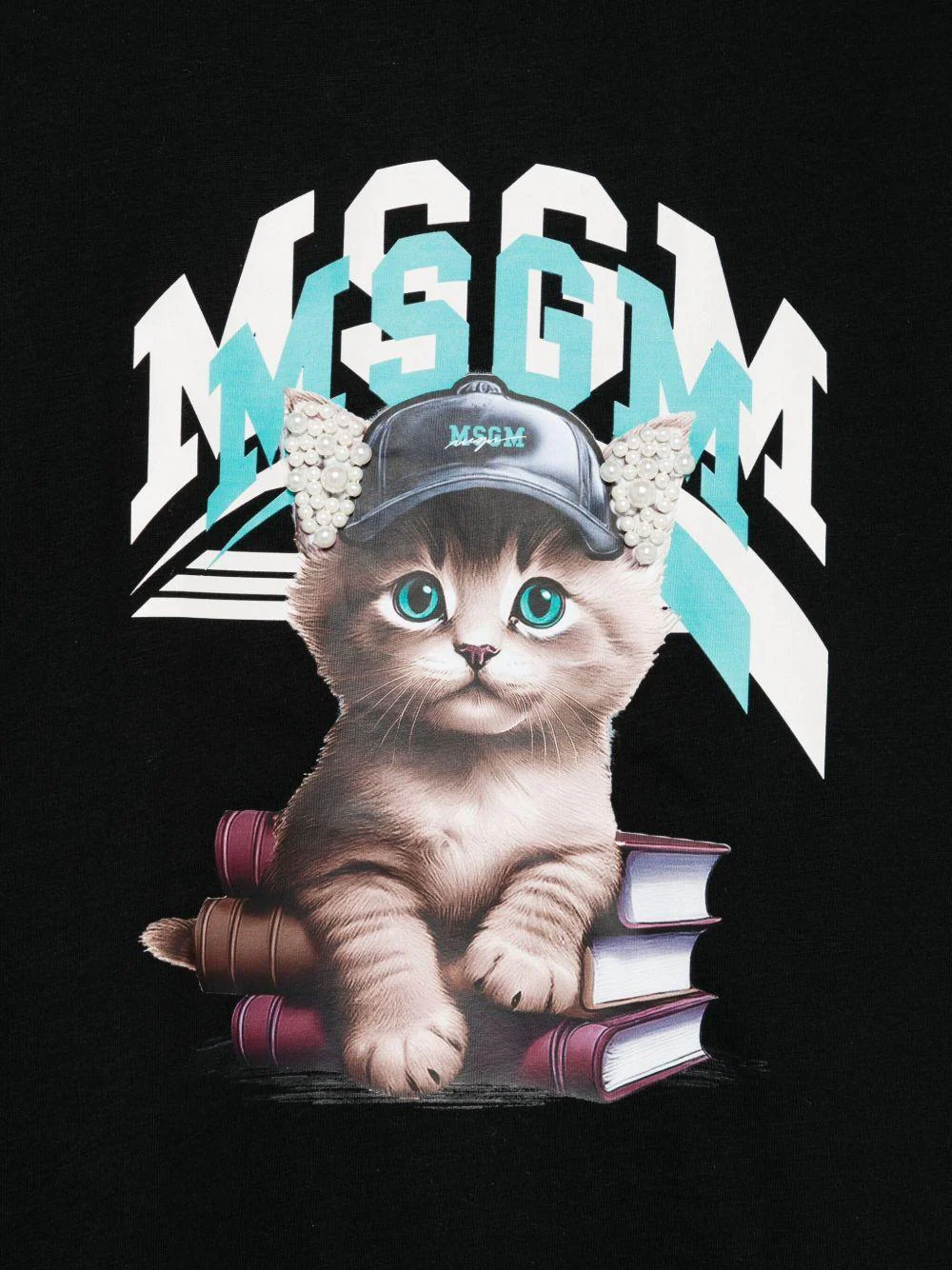 T-shirt per bambino MSGM Kids nera con stampa gatto - Image 2