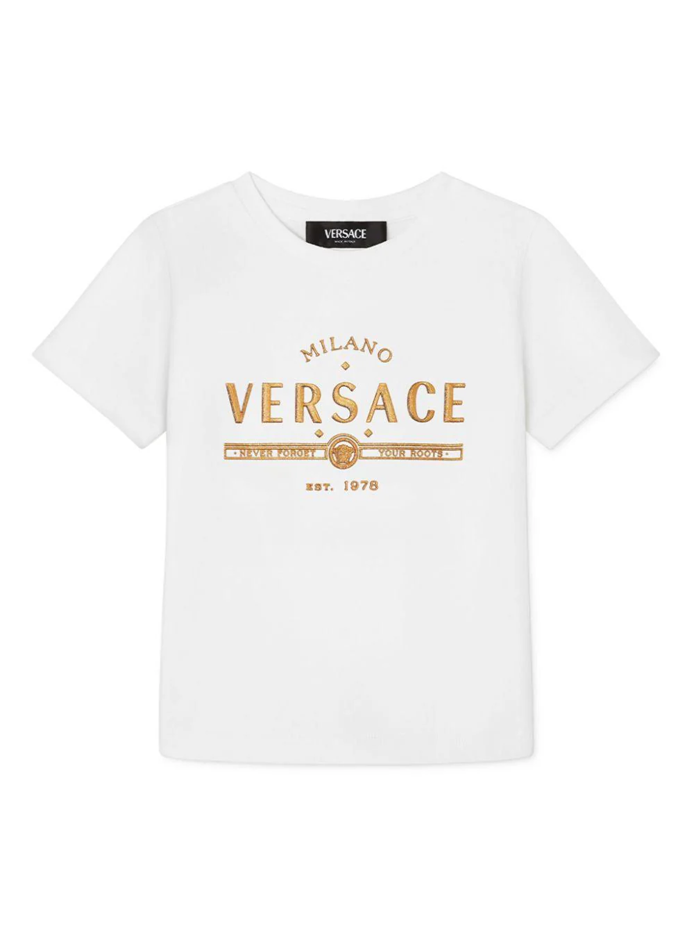 T-shirt per bambino Versace Kids bianco con logo color oro