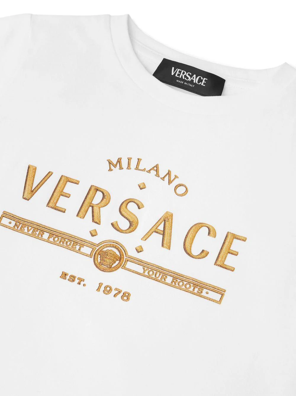 T-shirt per bambino Versace Kids bianco con logo color oro - Image 3