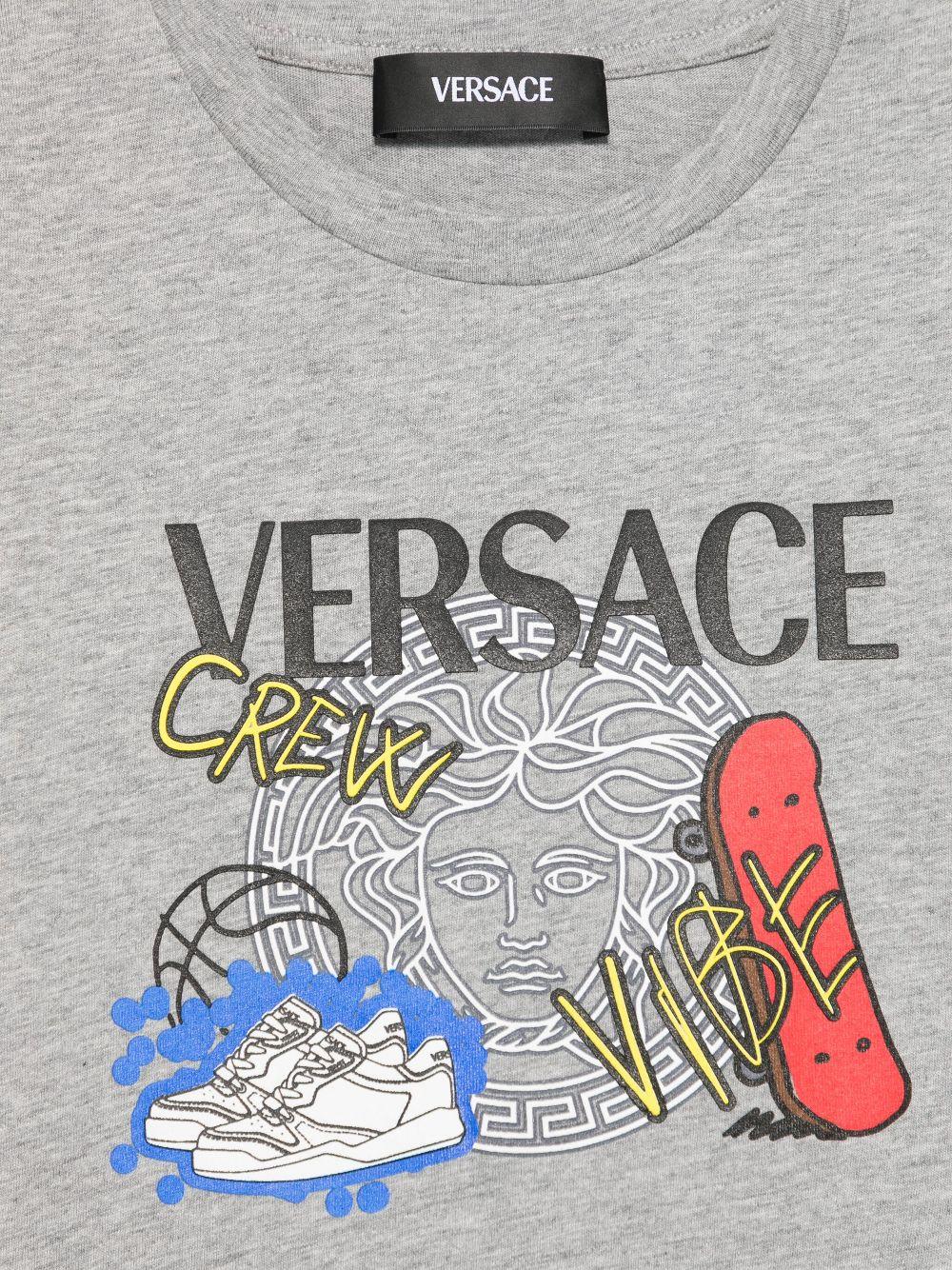 T-shirt per bambino Versace Kids grigio con stampa Medusa - Image 2