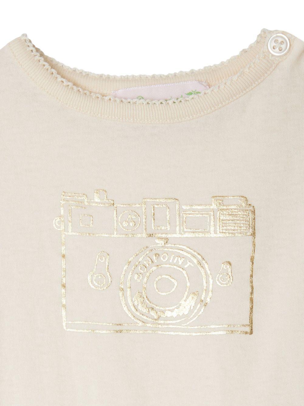T-shirt per neonata Bonpoint beige con stampa sul davanti - Image 2