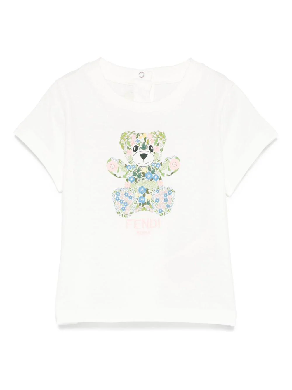 T-shirt per neonata Fendi Kids bianco con stampa Teddy Bear