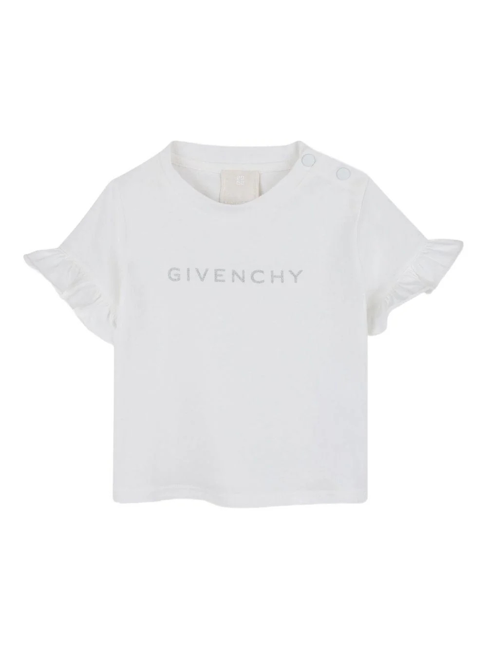 T-shirt per neonata Givenchy Kids bianco con maniche increspate