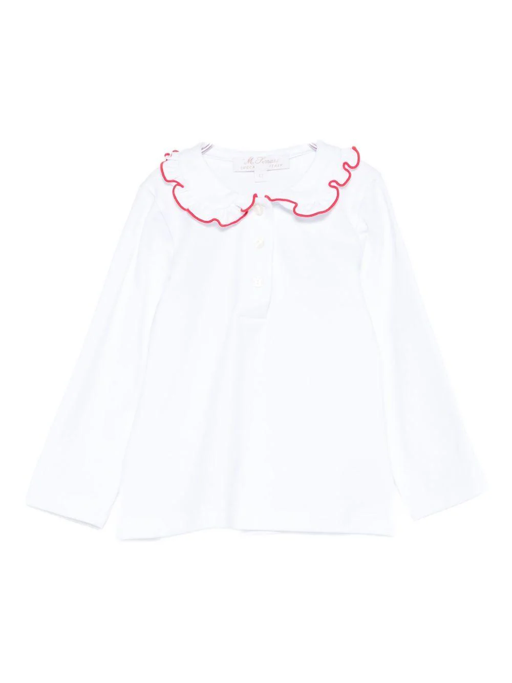 T-shirt per neonata Mariella Ferrari bianca con colletto arricciato