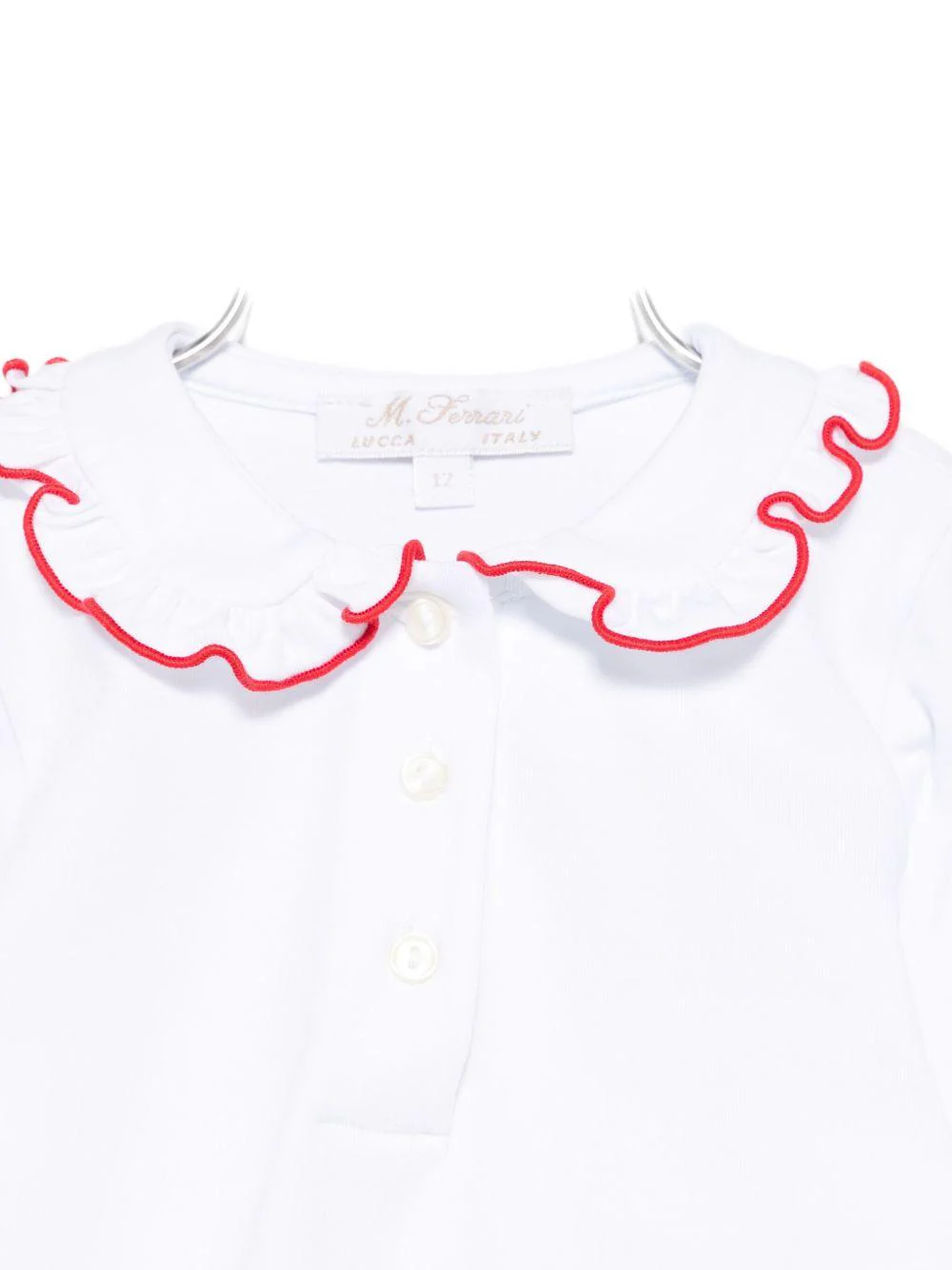 T-shirt per neonata Mariella Ferrari bianca con colletto arricciato - Image 3