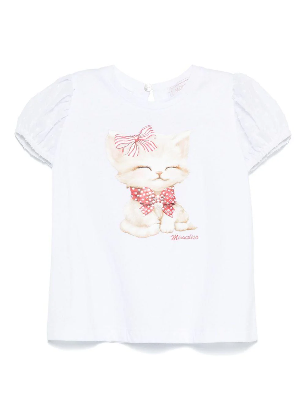 T-shirt per neonata Monnalisa bianco con stampa e decorazione con strass
