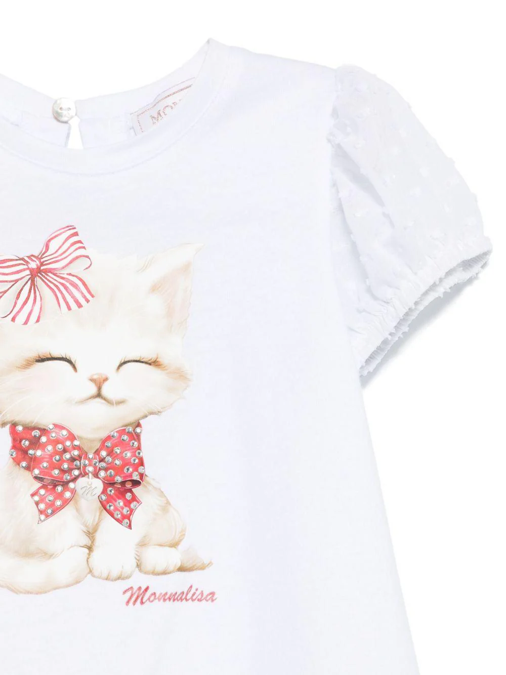 T-shirt per neonata Monnalisa bianco con stampa e decorazione con strass - Image 3