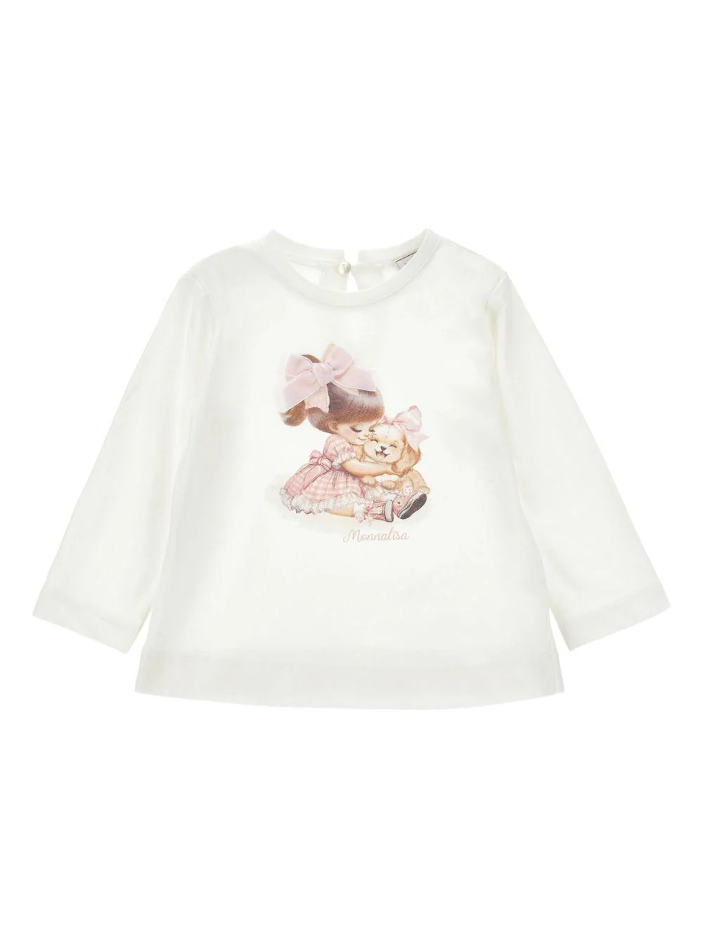 T-shirt per neonata Monnalisa bianco in cotone con stampa sul davanti