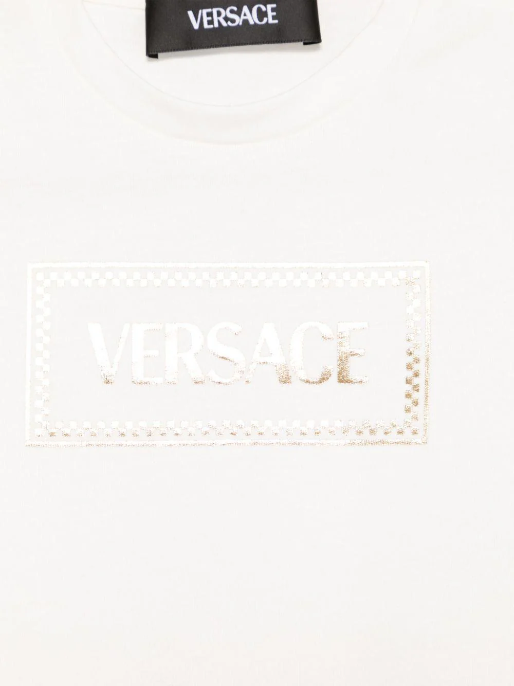 T-shirt per neonata Versace Kids bianco con stampa logo e chiusura a pressione sulla spalla - Image 2