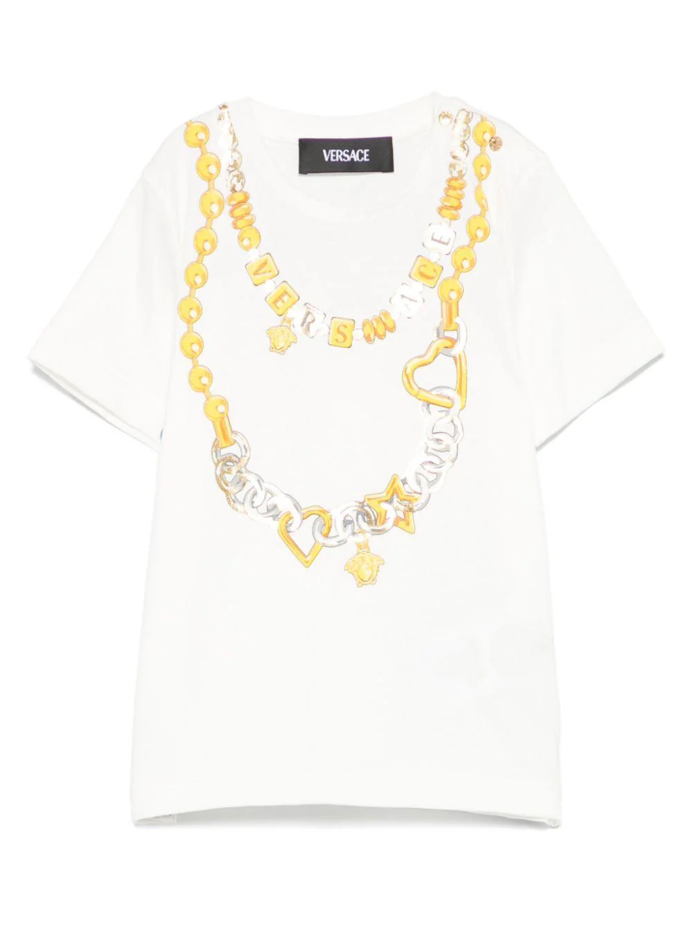 T-shirt per neonata Versace Kids bianco con stampa logo oro