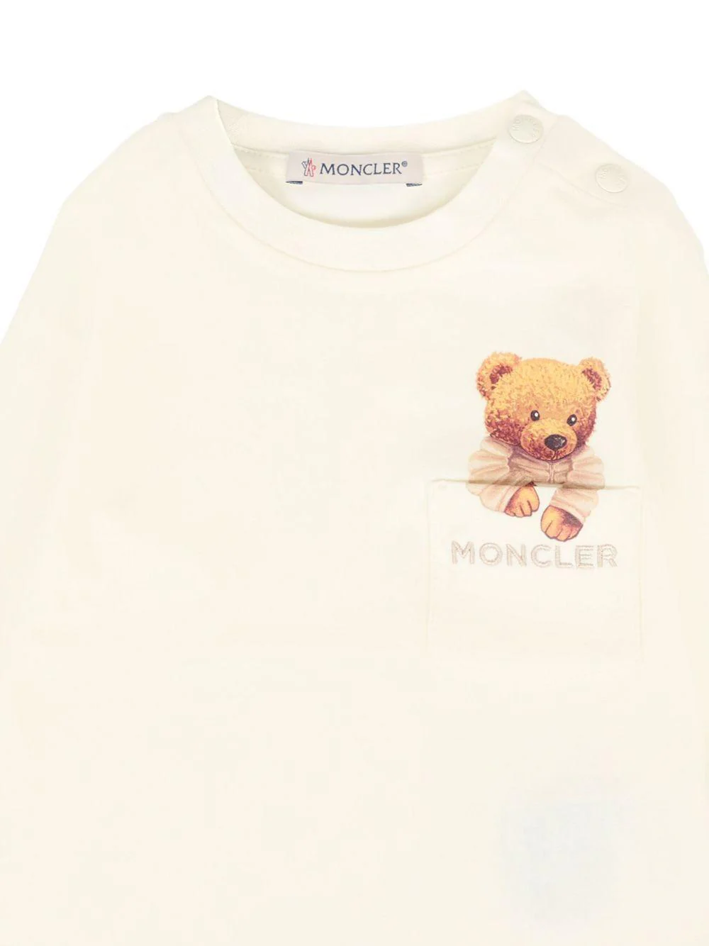 T-shirt per neonati Moncler Enfant avorio con stampa orsetto - Image 3