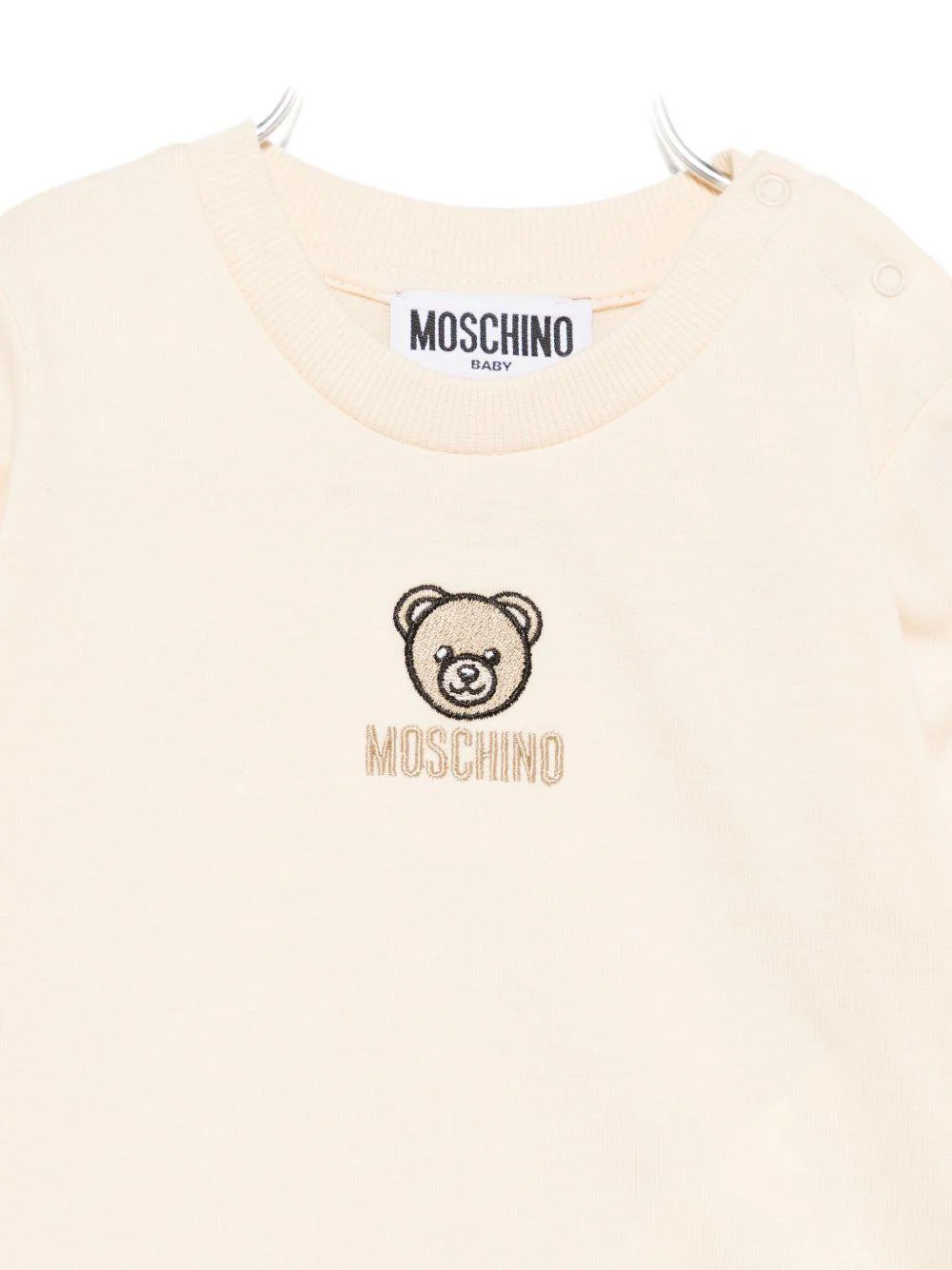 T-shirt per neonati Moschino Kids beige con motivo Teddy Bear ricamato - Image 3