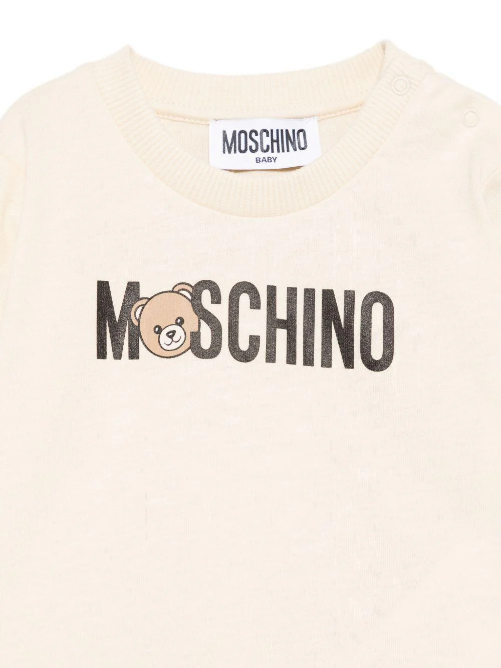 T-shirt per neonati Moschino Kids beige con stampa logo - Image 3