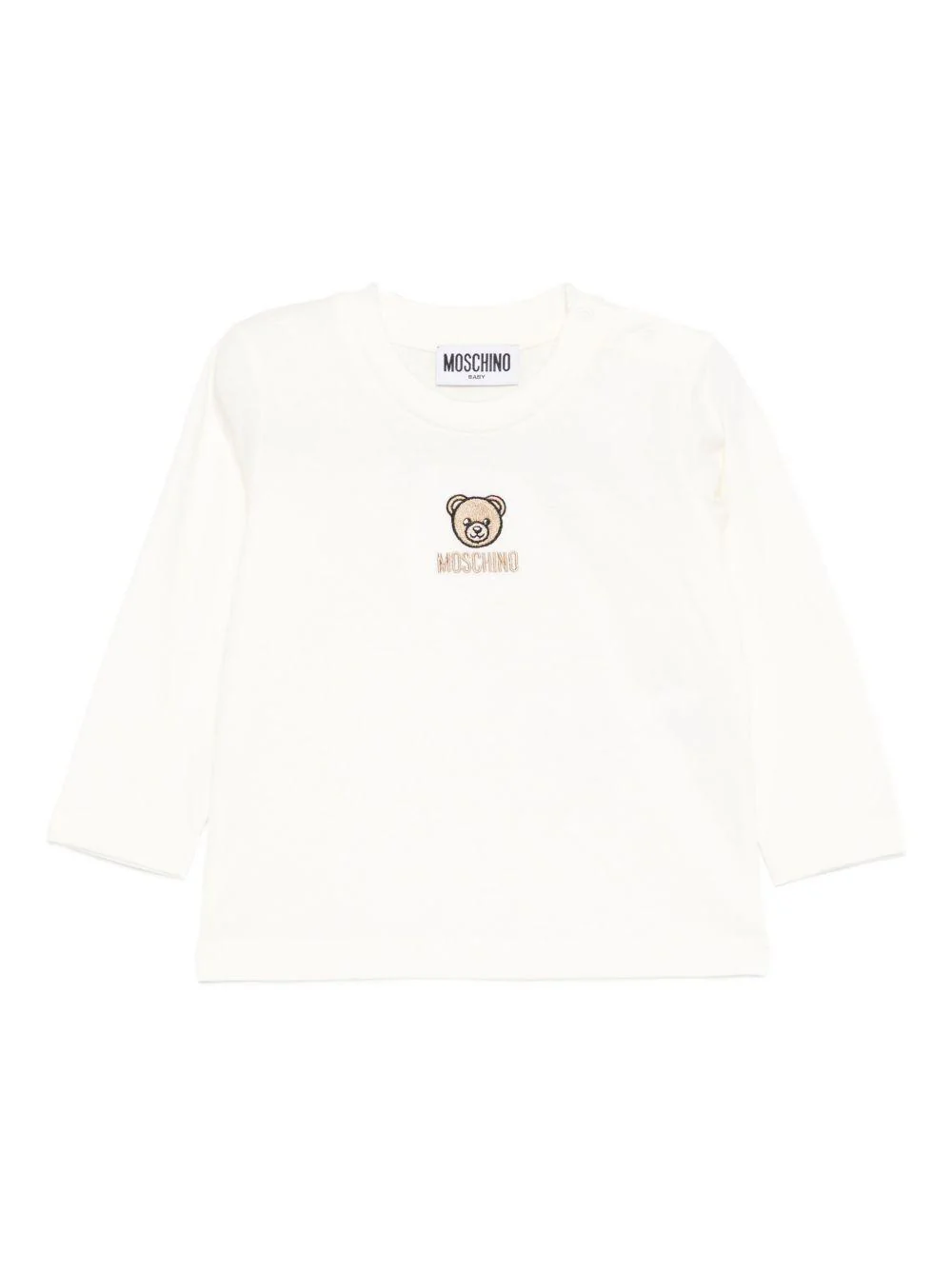 T-shirt per neonati Moschino Kids bianca con ricamo orsetto