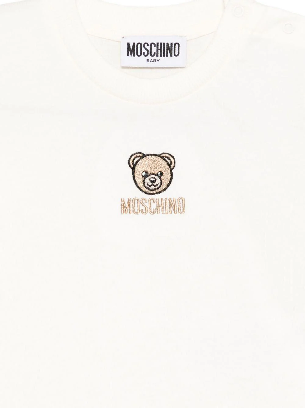 T-shirt per neonati Moschino Kids bianca con ricamo orsetto - Image 3