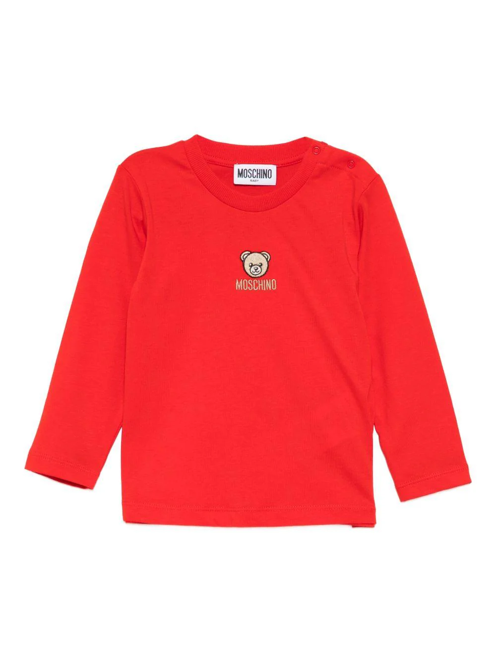 T-shirt per neonati Moschino Kids rossa con logo Teddy Bear sul davanti