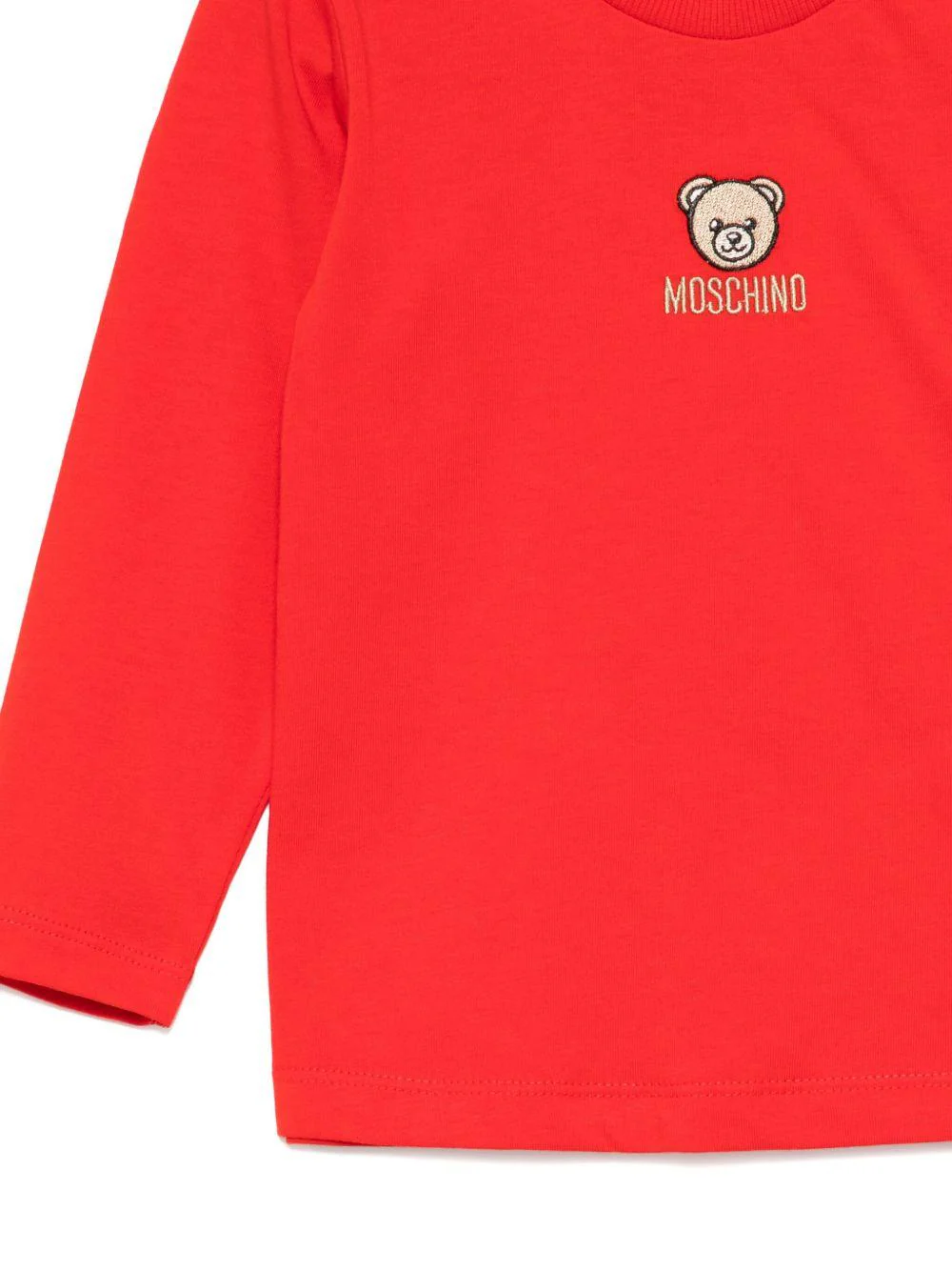 T-shirt per neonati Moschino Kids rossa con logo Teddy Bear sul davanti - Image 3