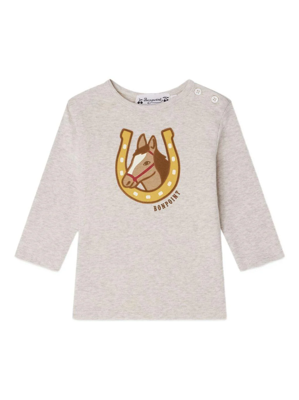 T-shirt per neonato Bonpoint beige con stampa ferro di cavallo