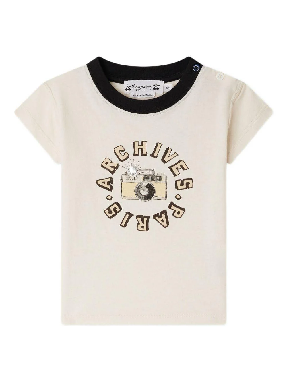 T-shirt per neonato Bonpoint Tom beige con bordi a contrasto