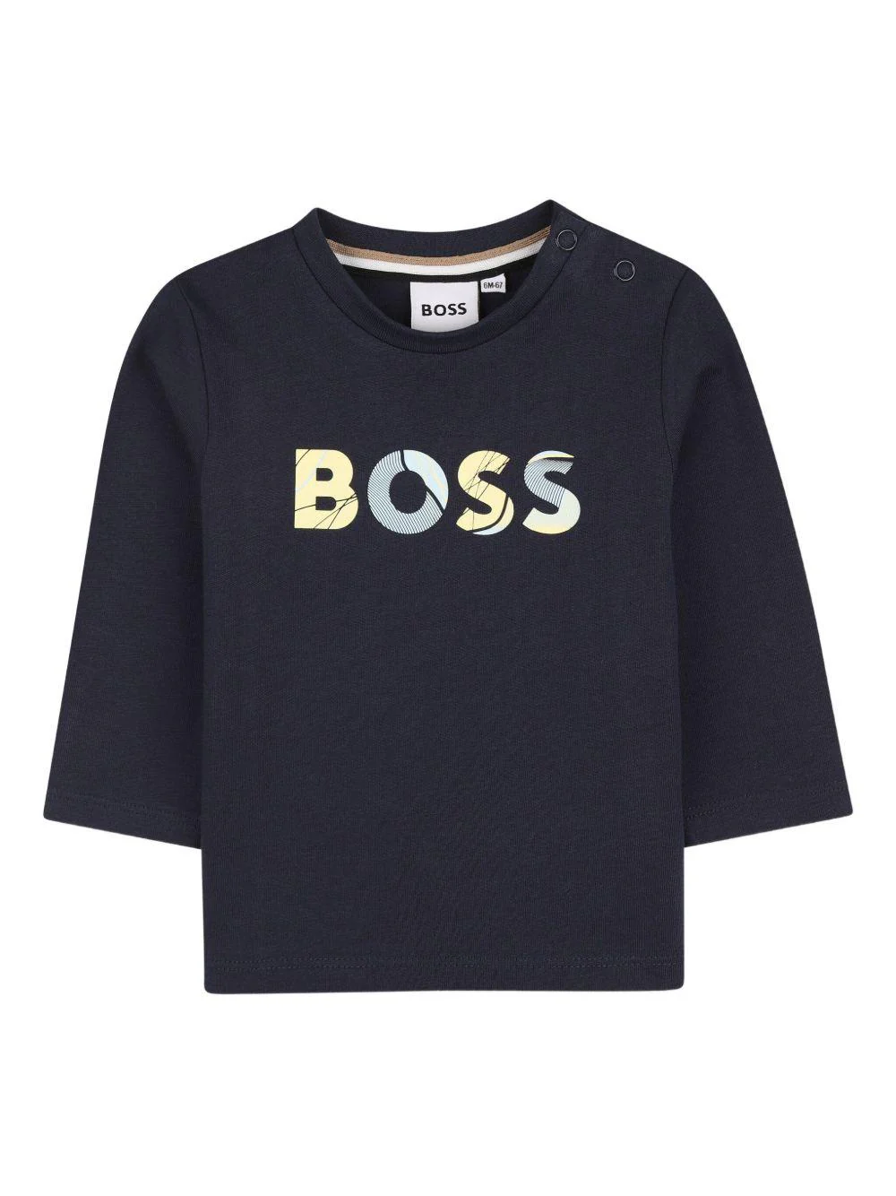 T-shirt per neonato Boss Kids blu con stampa logo sul davanti