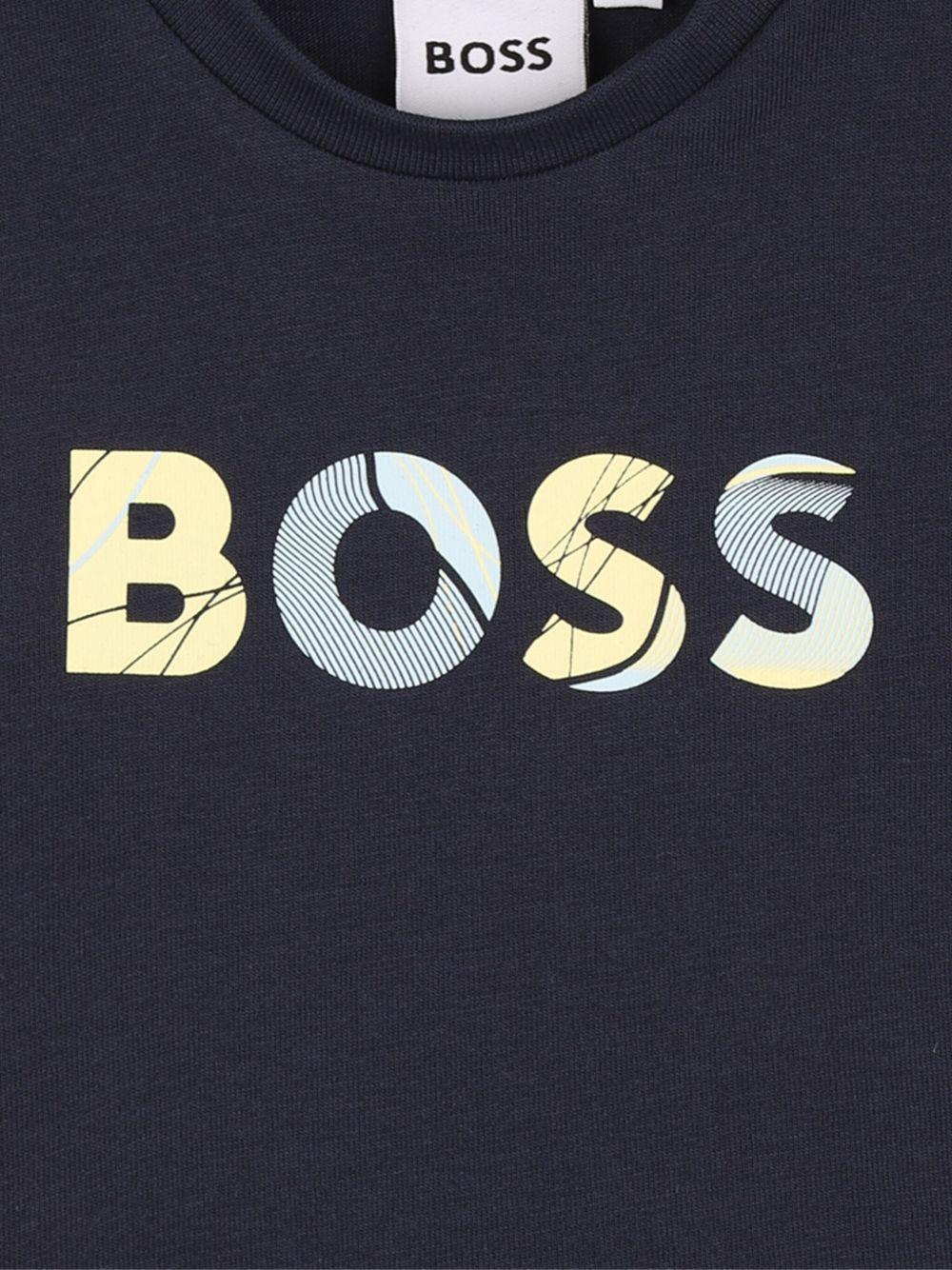 T-shirt per neonato Boss Kids blu con stampa logo sul davanti - Image 3