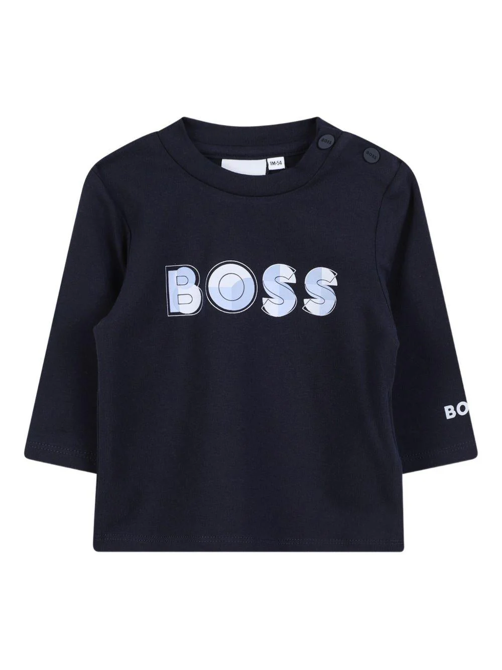 T-shirt per neonato Boss Kids blu con stampa sul logo sul davanti