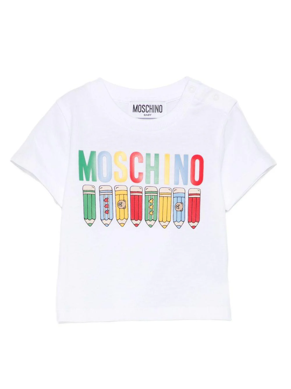 T-shirt per neonato Moschino Kids bianco con stampa matite