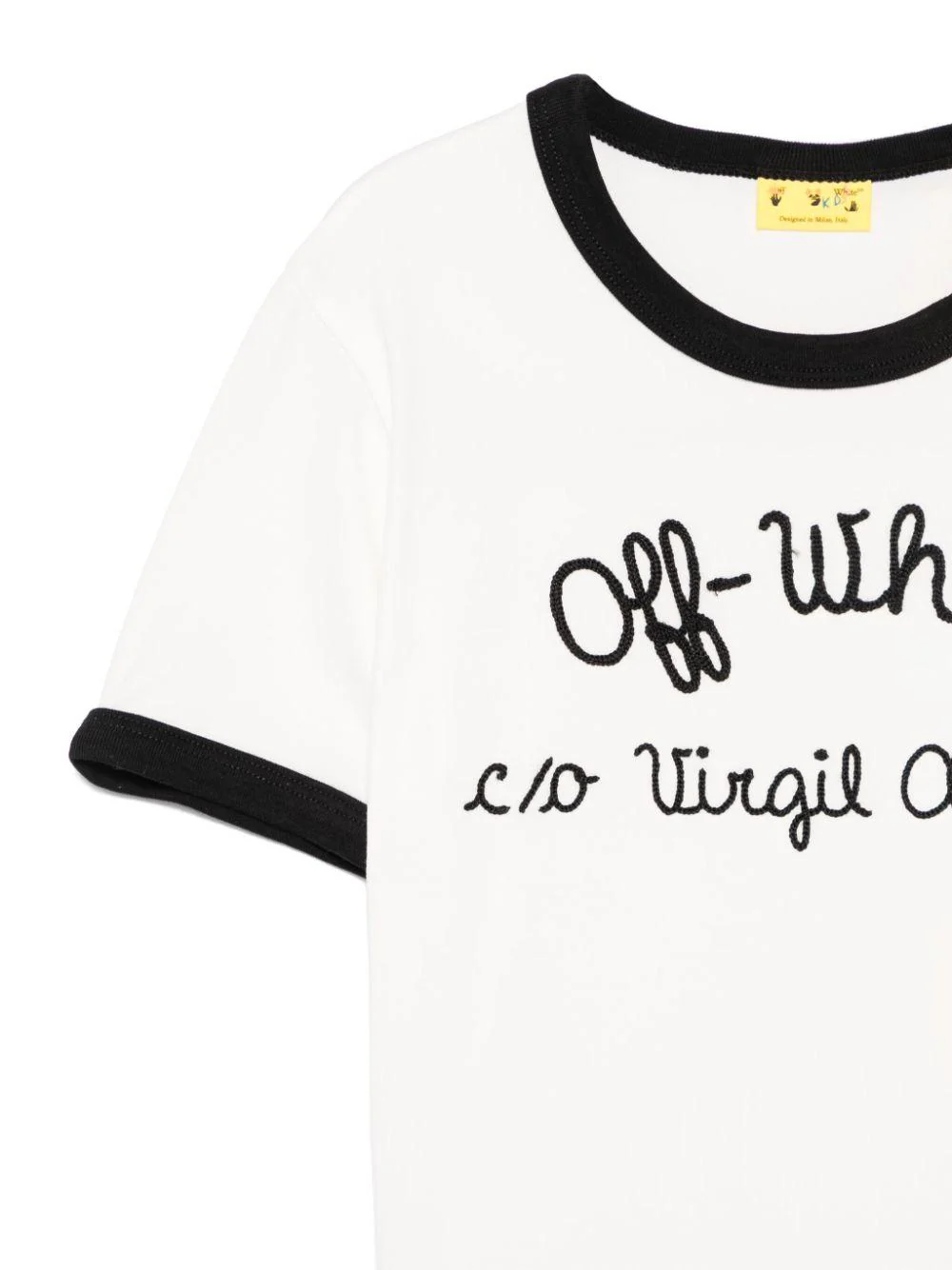T-shirt Ringer per bambina Off-White Kids bianco con scollo rotondo - Image 3