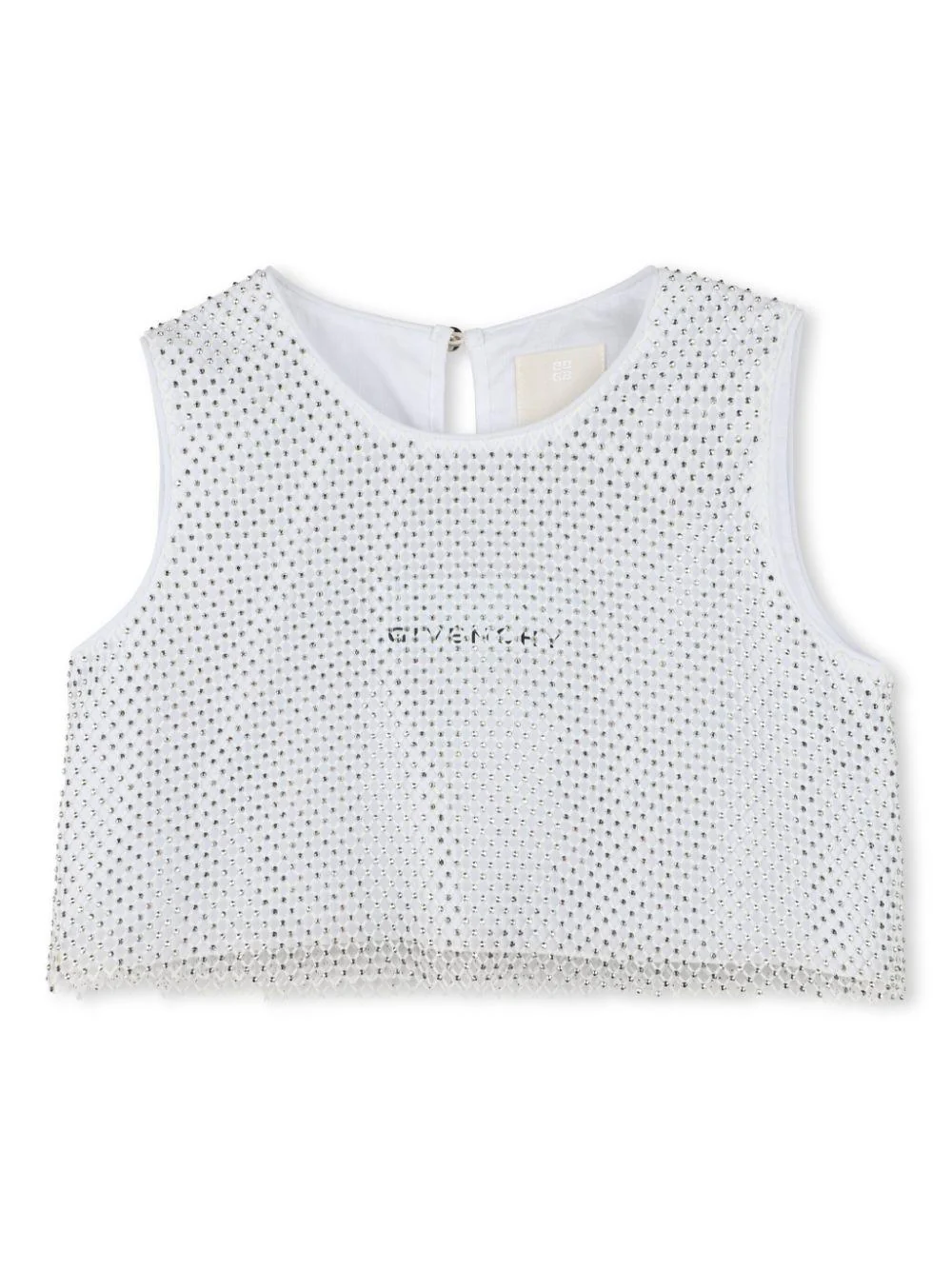 Top con strass per bambina Givenchy Kids grigio con design in rete