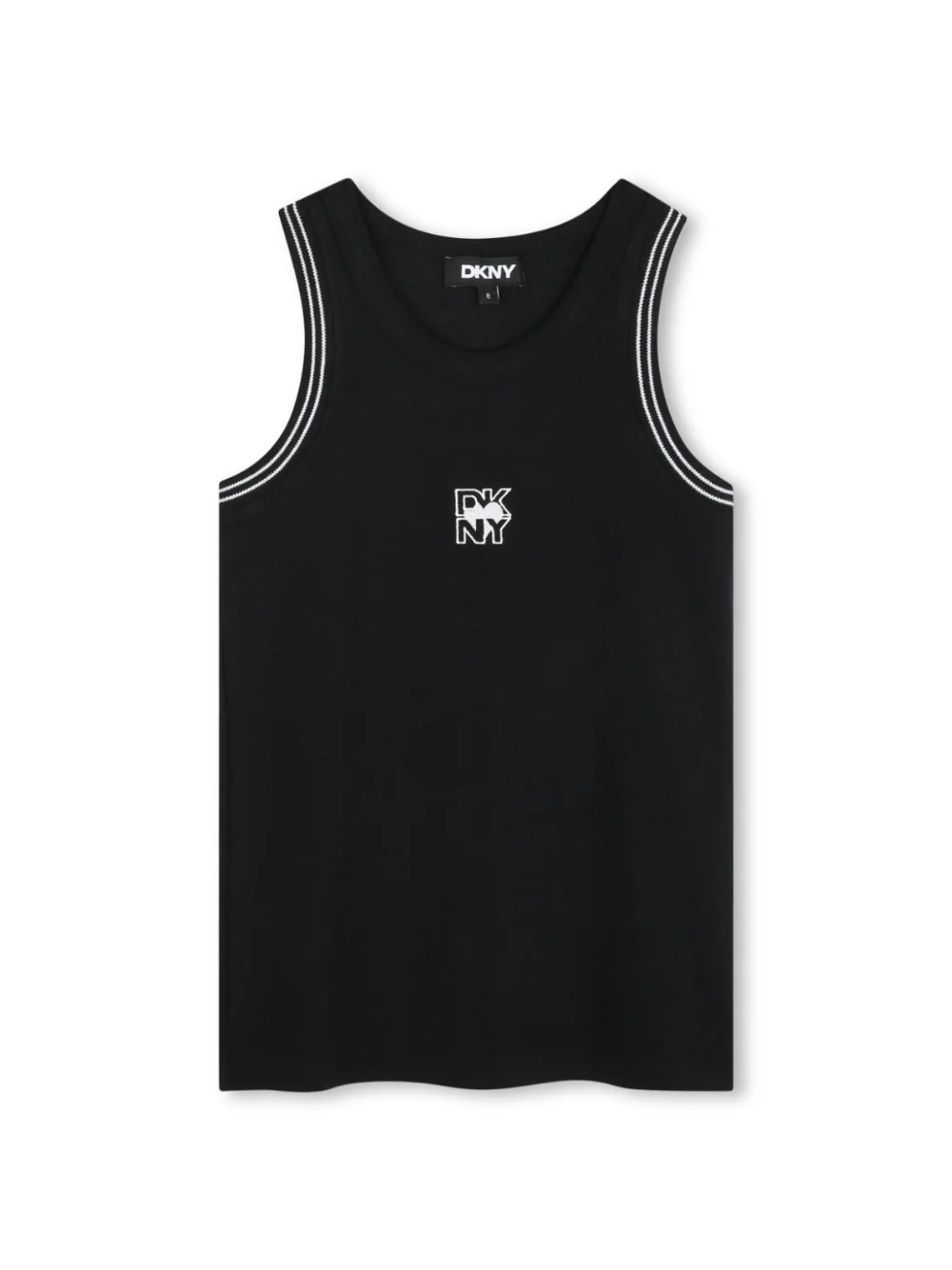 Top per bambina Dkny Kids nero con stampa con logo sul davanti con orlo dritto