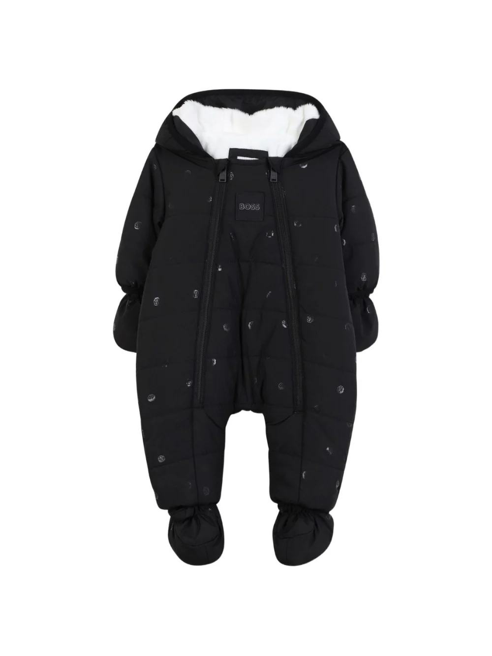 Tuta da neve per neonato Boss Kids nera con applicazione con logo