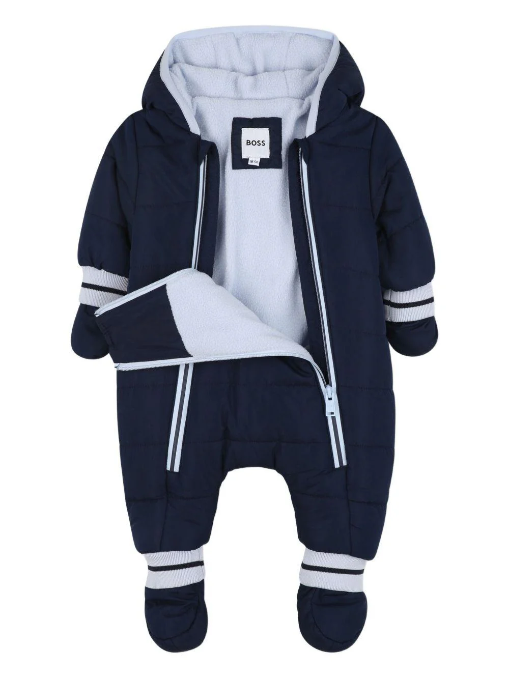 Tuta per neonato Boss Kids blu con muffole rimovibili - Image 2