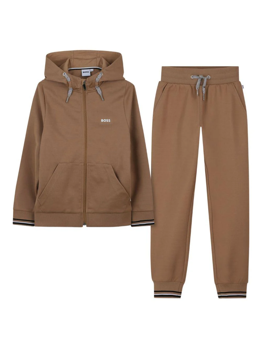 Tuta sportiva per bambino BOSS Kidswear marrone con cappuccio e zip