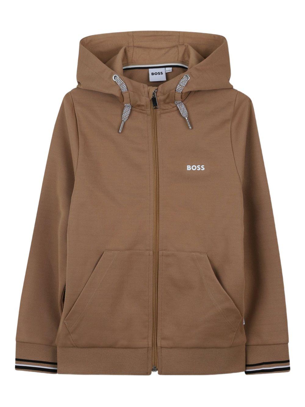 Tuta sportiva per bambino BOSS Kidswear marrone con cappuccio e zip - Image 5