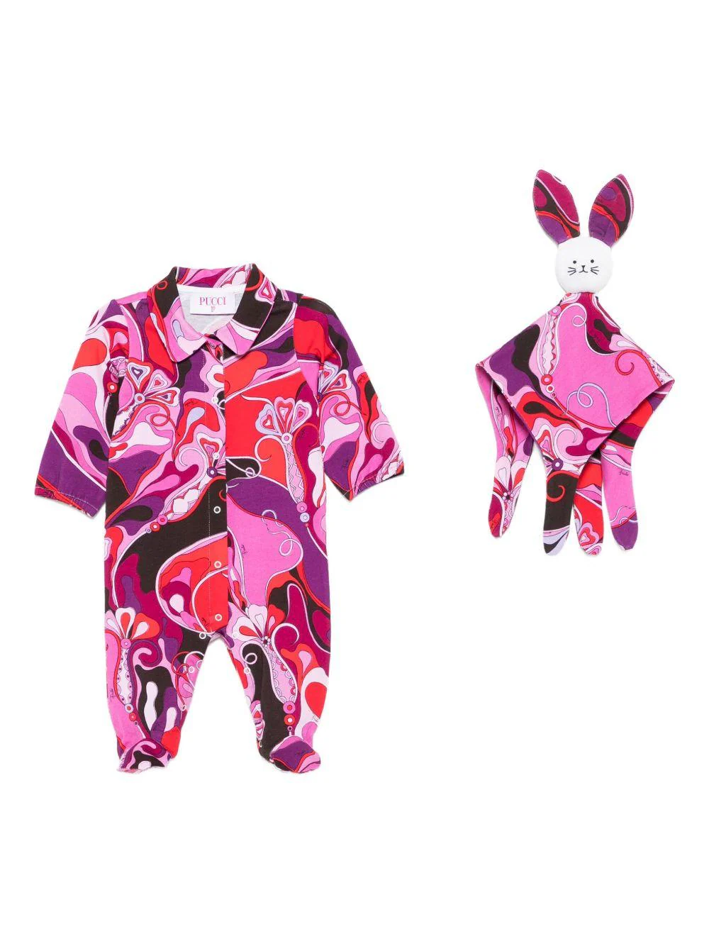 Tutina per neonata Emilio Pucci Junior fucsia con stampa astratta