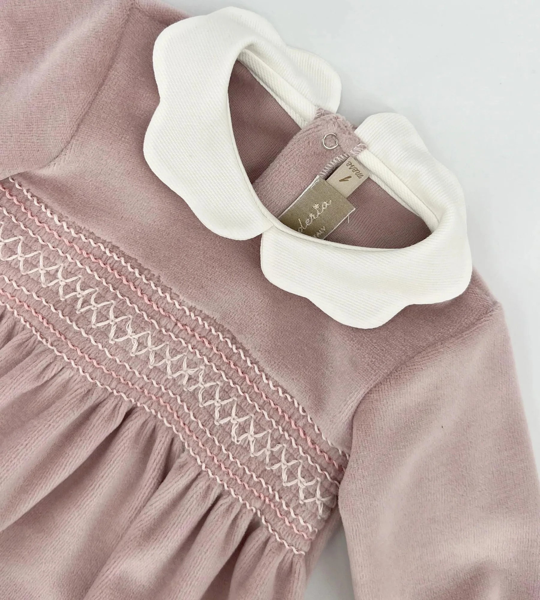 Tutina per neonata La Stupenderia rosa con colletto alla Peter Pan - Image 3