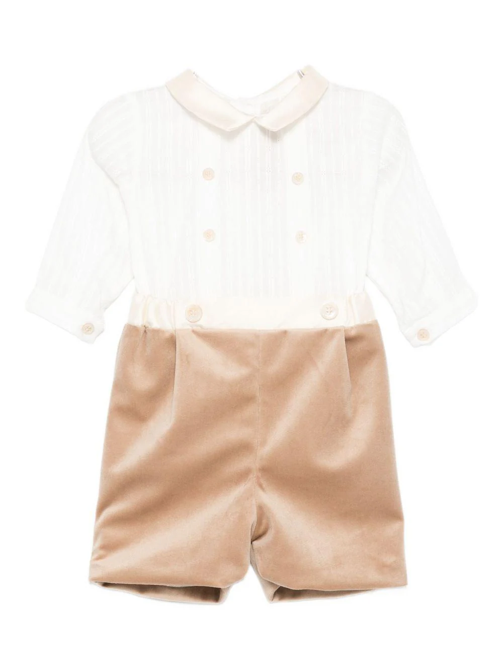 Tutina per neonato La Stupenderia beige con colletto alla Peter Pan