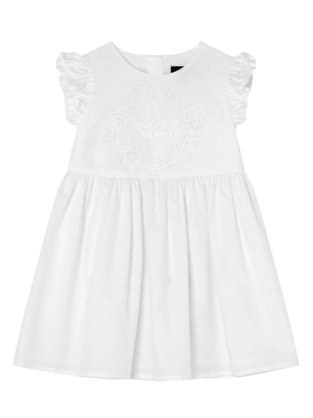Abito per neonata Versace Kids bianco con decorazione con punto inglese
