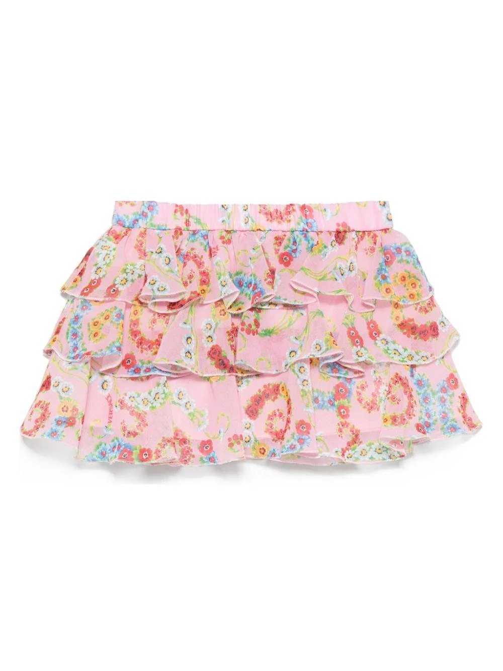 Gonna per neonata Versace Kids Barroco Flowers rosa con grafica all-over