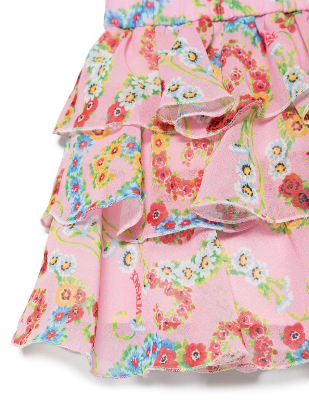 Gonna per neonata Versace Kids Barroco Flowers rosa con grafica all-over - Image 2