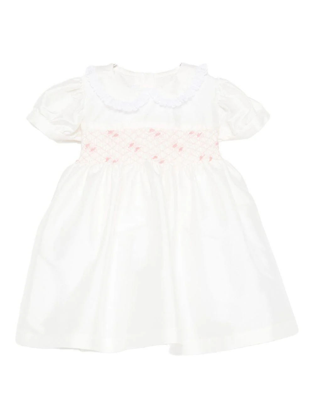 Vestito per neonata Mariella Ferrari bianco con colletto con bordo in pizzo