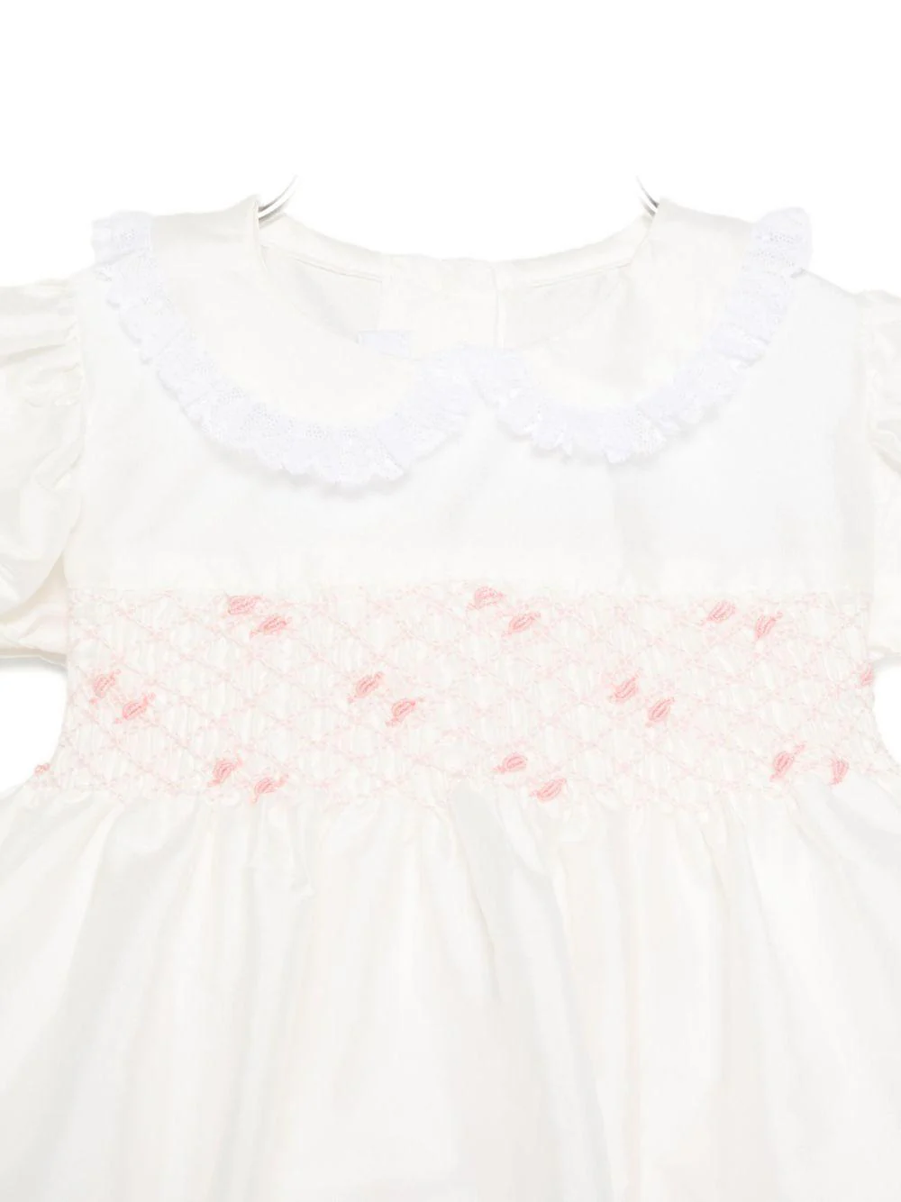 Vestito per neonata Mariella Ferrari bianco con colletto con bordo in pizzo - Image 2