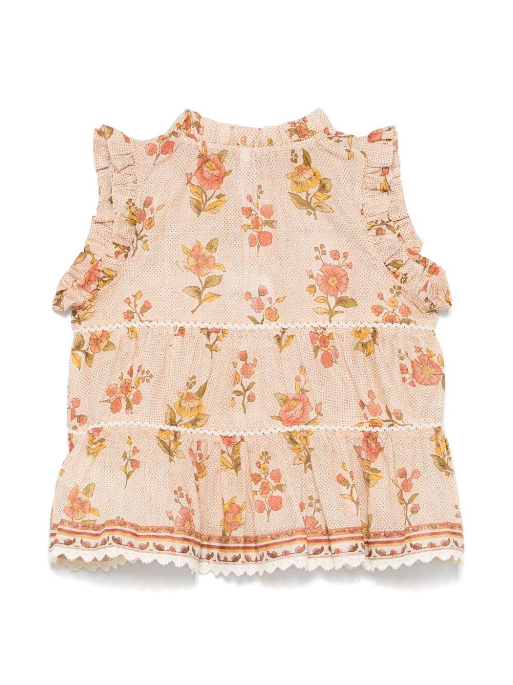 Blusa per bambina Zimmermann Kids beige con stampa floreale - Image 3